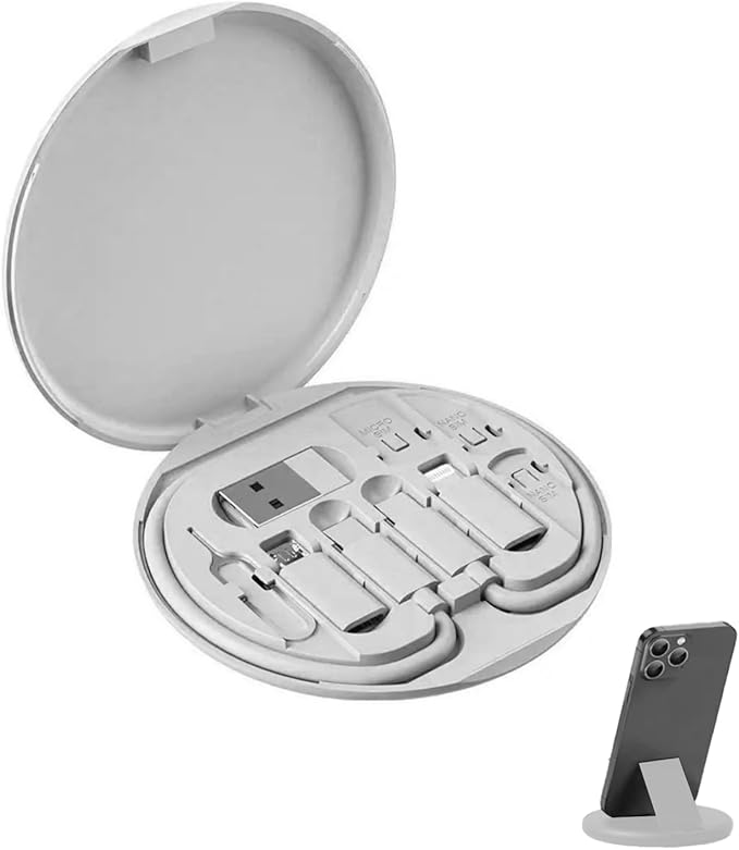 9 in 1 Cable Case USB Adapter Travel Cord Adapter Kit USB Type C to Micro USB/USB A Cable Data Transfer Tool Contains Sim Card Slot Tray Eject Pin Use as Phone Holder(Grey) Travel Cord Adapter kit