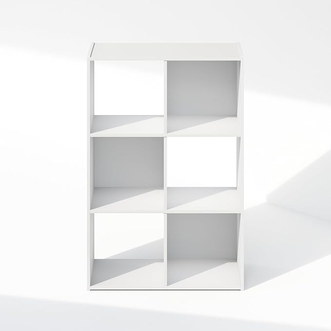 Furinno PELLI Book Shelf, 6-Cube Bookshelf, Cube Storage Organizer Bookcase, 11.7 x 23.7 x 35.4, for Living Room, Bedroom, Home Office, White