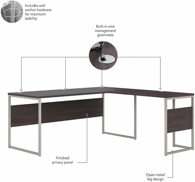 Bush Business Furniture Hybrid 72W x 30D L Shaped Table Desk with Mobile File Cabinet in Storm Gray