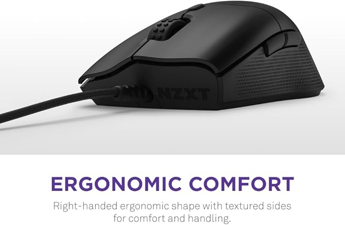 NZXT Lift 2 Ergo, Lightweight Ergonomic Wired Gaming Mouse, Lightweight 61 g Design, 8K Polling Rate, Optical Switches, 26K DPI Optical Sensor, 100% PTFE Feet, Black