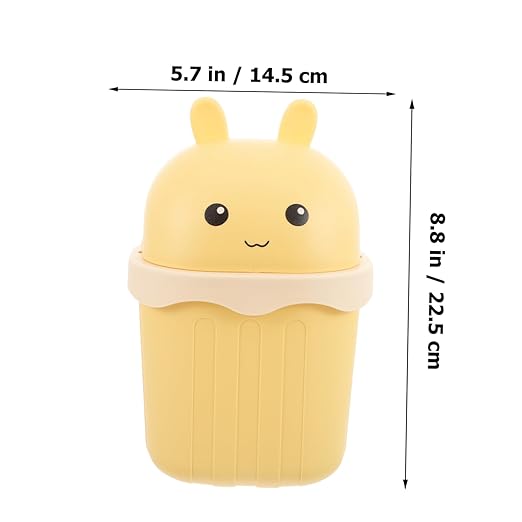 Happyyami Decorative Mini Trash Can Lid Cute Tabletop Waste Bucket for Desk Office and Home Use Cartoon Design for Small Spaces Space-Saving Odor-reducing Functionality