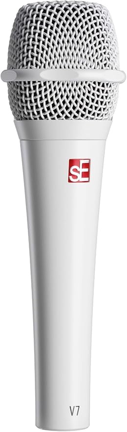 Audiosavings SE Electronics V7 White Bundle: Handheld Dynamic Supercardioid Vocal Microphone, WS07 External Windscreen for Plosive Reduction, Clear Stage Performance, Speech, Recording Use, 2-Items