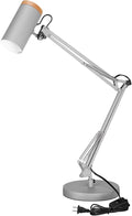 TORCHSTAR Tall Swing Arm Desk Lamp with Wooden Accent, Adjustable Large Size Max Height 31", E26 Base Metal Task Lamp, Office Desktop Lamp with On/Off Switch, for Reading, Study, Workbench, Grey