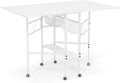 Sew Ready Folding Sewing Craft Table with Storage, Adjustable Height Cutting Desk with Drawers and Wheels for Quilting, Fabric, and Hobby Room, White
