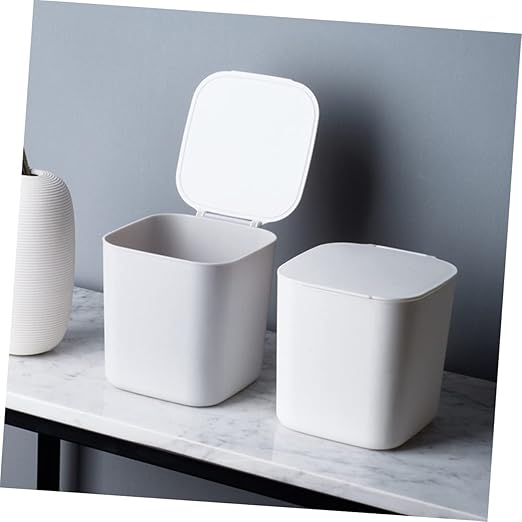 Slim Trash Cans Lids 2pcs Desktop Trash Can Set Small Bin for Kitchen Bathroom