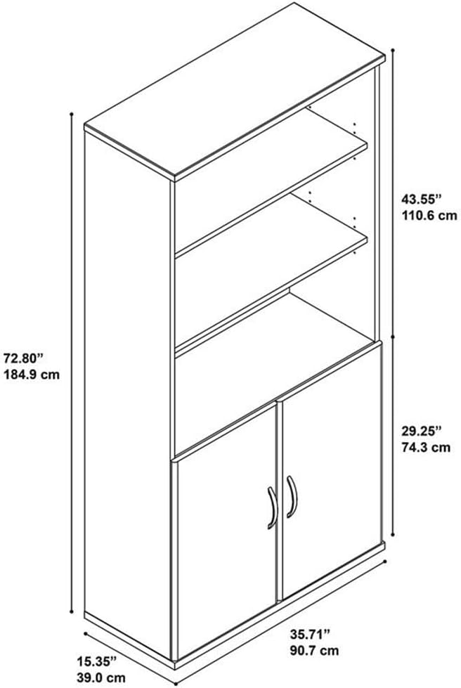 Pemberly Row Set of 2 5-Shelf Bookcase with Doors & L-Shaped Desk with Drawers