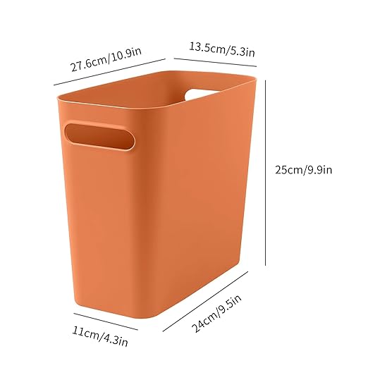 Small Orange Trash Can Wastebasket, Plastic Garbage Can Waste Basket for Narrow Spaces Bathrooms Laundry Room Kitchens Offices Kids Rooms, 1.8 Gallon (Orange)