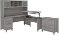 Bush Home Somerset 72W 3 Position Sit to Stand L Shaped Desk with Hutch and File Cabinet in Platinum Gray