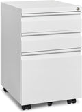 Approgreent Mobile File Cabinet for Home Office, Lockable 3 Drawer Filing Cabinet with Wheels for A4-Size/Letter-Size/Legal-Size, Fully Assembled Except Casters, White