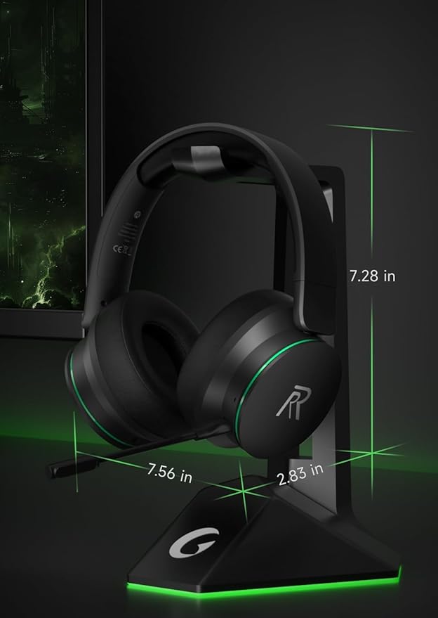 RYR Wireless Gaming Headset for Xbox Series X|S, Xbox One, PS5, PS4, Switch, Mac, Bluetooth 5.3, 3D Surround Sound, Rotatable Earmuffs, Gaming Headphones with Noise Canceling Microphones-Blackgreen
