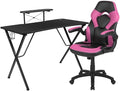 BOWERY HILL Gaming Desk and Racing Swivel Chair Set, 51.5" Desk, Black Laminate and Pink LeatherSoft Finish, Ergonomic High Back Chair with Flip-Up Arms, Contemporary Design for Gamers