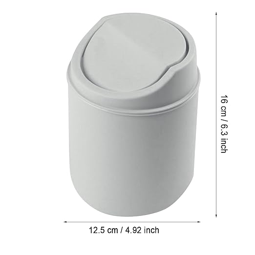 Mini Desktop Trash Can with Lid - 6.3'' Swing-Lid Plastic Garbage Bin for Desk, Countertop & Kitchen, Tiny Creative Waste Basket for Living Room & Office Organization (White)