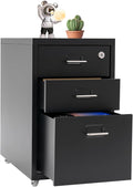 3 Drawer Vertical File Cabinet, Filing Cabinets for Home Office, Metal Vertical File Storage Cabinet with Lock, Locking File Cabinet for Office, Study, Dresser, 11" W x 16" D x 18.3" H, Black (Black)