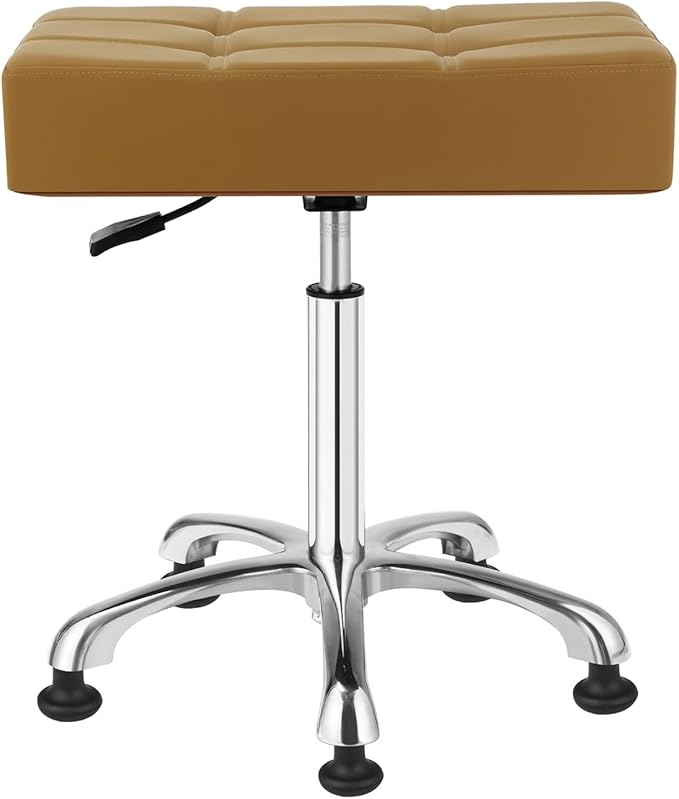 Kaleurrier Heavy Duty Stools with Bell Glides Backless Height Adjustable Stool - Swivel Stool Chair for Counter Bar Office Lab Home Kitchen Lab Clinic Dentist Classroom (Stationary Casters, Camel)