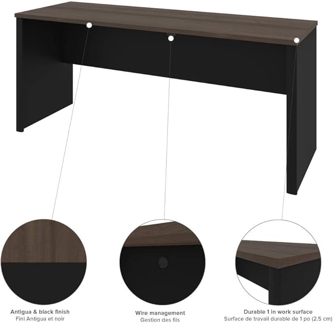 Bestar Connexion 72W L-Shaped Desk with Hutch and Lateral File Cabinet in Antigua & Black