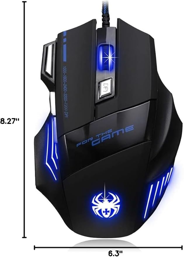 AFUNTA Zelotes Ergonomic 7200 DPI LED Optical Wired Gaming Mouse Mice 7 Buttons Compatible Mac Pro Gamer PC Laptop Desktop Notebook-Black Black(T80)