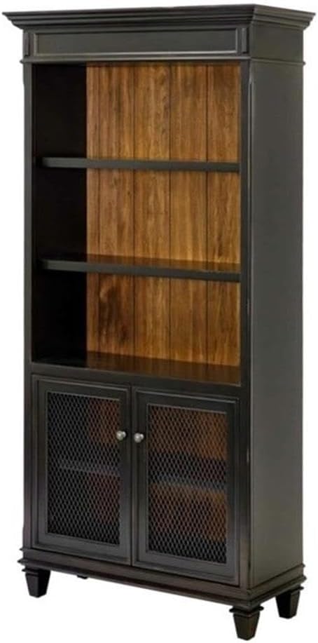 BOWERY HILL Set of 2 Double Pedestal Office Desk & Bookcase with Doors
