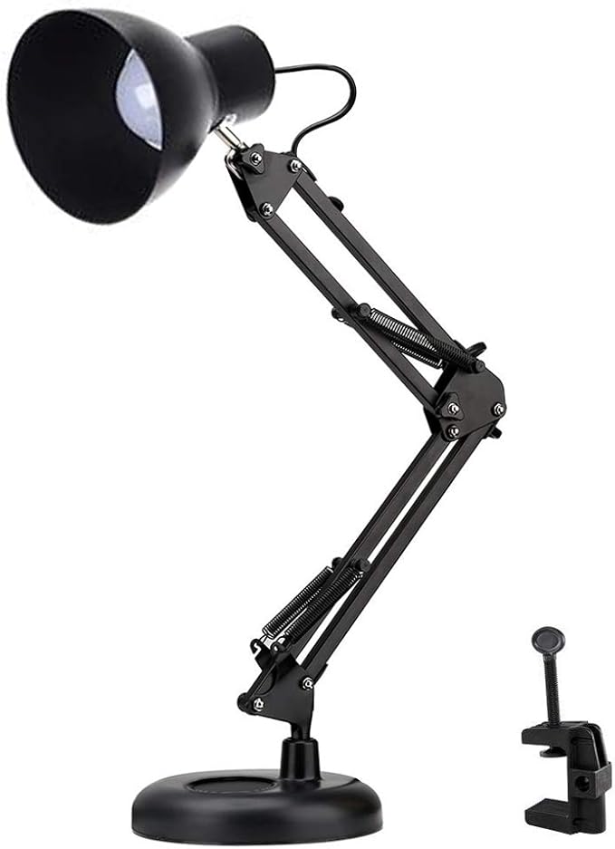 ShellKingdom Architect Task Lamp，Adjustable Swing Arm Desk Lamp with Clamp，Classic Desk Lamp for Home Office Reading (Black-USB)