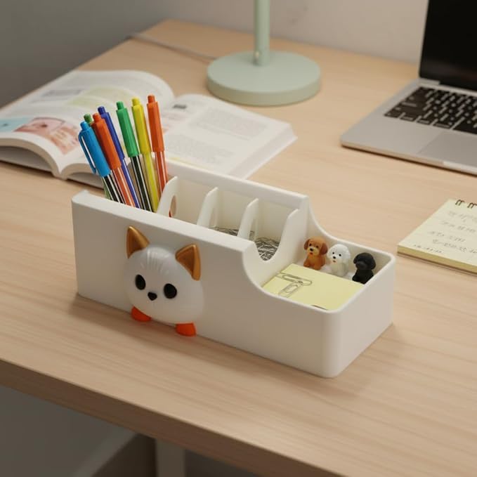 Cable Management Box, Cat Pattern Cord Organizer for Desk, Small Storage Box for Cables, Chargers, Adapters, Power Strip, Nightstand Organizer (White, 6.2 x 3.3 x 2.2 Inch)