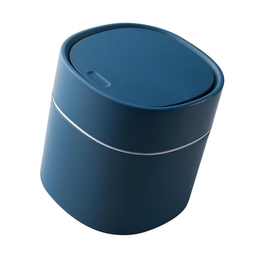 Slim Desktop Garbage Bin Mini Push-Type Waste Container Desk Trash Can Blue Pp Material