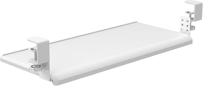 Stand Up Desk Store Compact Clamp-On Retractable Adjustable Keyboard Tray/Under Desk Keyboard Tray | Increase Comfort and Usable Desk Space | for Desks Up to 1.5" (24.5" x 11.5") (White) (Small)