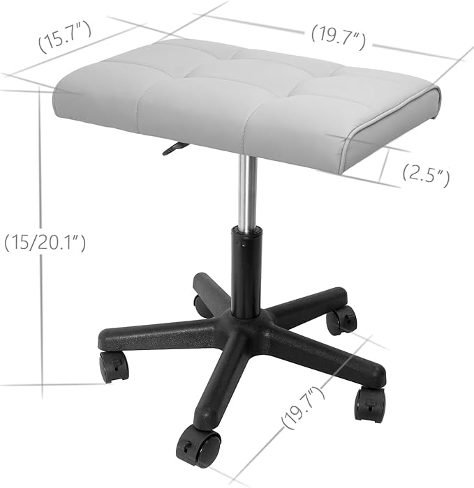 Footrest Under Desk Leg Rest Ottoman Adjustable Height Foot Stool with Wheels Leather Footrest Grey
