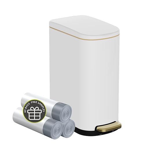 KSSKSS Slim Stainless Steel Desk Wastebasket – White (2.6 Gal, Pack 2)