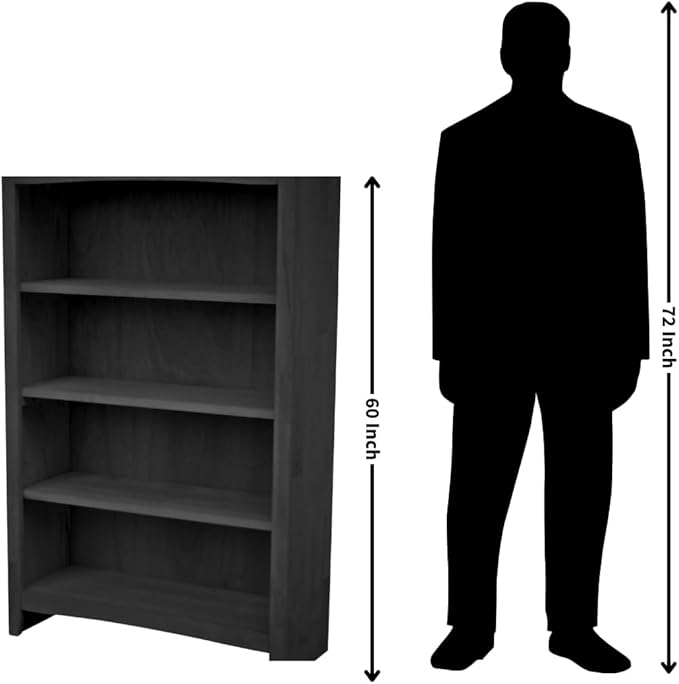 Solid Wood Bookcase 60" High Unfinished Parawood Shelves, Adjustable Storage Organizer, Kitchen/Dining Furniture