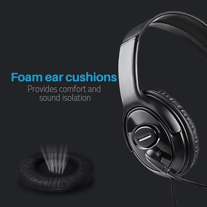 Wired Single Ear Headset with 3.5mm Jack & USB-C & USB-A Adapter for PS5, PS4, Xbox, Switch, PC, iPhone, iPad, Android - Unilateral Mono Headphone for Gaming, Call Center, Remote Work, Online Classes