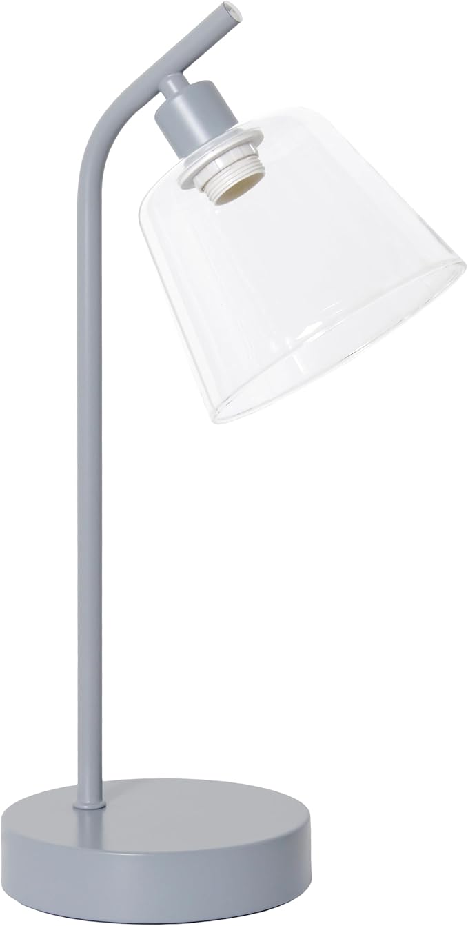 Simple Designs LD1080-GRY 16" Sleek Essentials Modern Industrial Metal Desk Lamp with Clear Glass Shade, for Office, Desk, Nightstand, Dorm, Gray