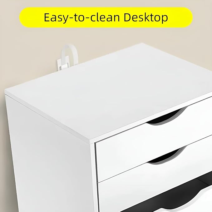 TUSY Mobile File Cabinet, 5-Drawer Storage Cabinet, Vertical Rolling Storage Organizer Chest with Wheels & Anti-Tip Kit, for Home Office, Craft Room, Bedroom, White