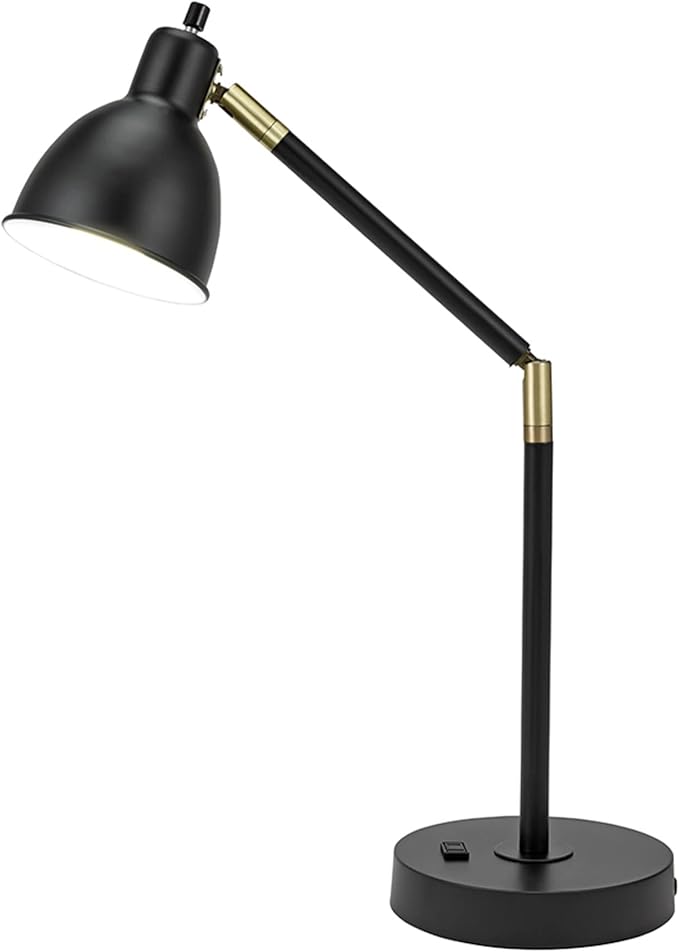 Catalina Lighting 20092-001 Modern Adjustable Desk Light with Power Outlet, Classic Table Lamp for Office, Dorm, or Bedroom, Reading Light Nightstand Lamp, Bulb NOT Included, 20.75", Black