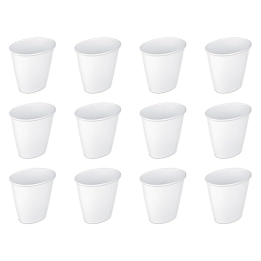 Sterilite 1.5 Gallon Oval Vanity Wastebasket, Small, Open Top Trash Can for the Bathroom, Bedroom, Dorm Room or Office, Plastic, White, 12-Pack