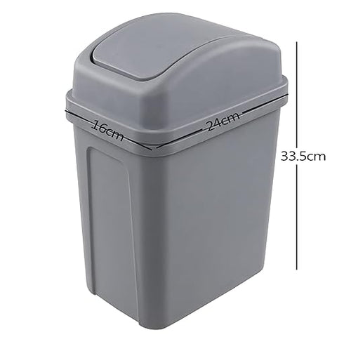 1.8 Gallon Plastic Swing Top Lid Trash Can, Small Waste Bin with Swing Lid, Grey