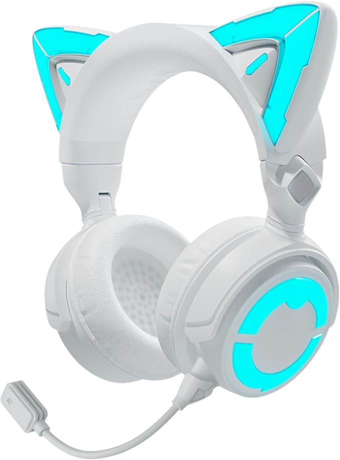 YOWU Cat Ear Headphones 4GS -Wireless Bluetooth Noise Cancelling Headphones, RGB Gaming Headset with Mic & 2.4G USB/Type C Dongle for PC/PS4/PS5/XBOX/Switch