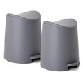 Superio Small Plastic Bathroom Trash Can with Lid 3 Liter Modern Curved Step On Trash Can with Foot Pedal, Mini Kitchen Waste Bin, Durable and Soft Close for Bedroom, Office, Under Desk (Grey-2 Pack)