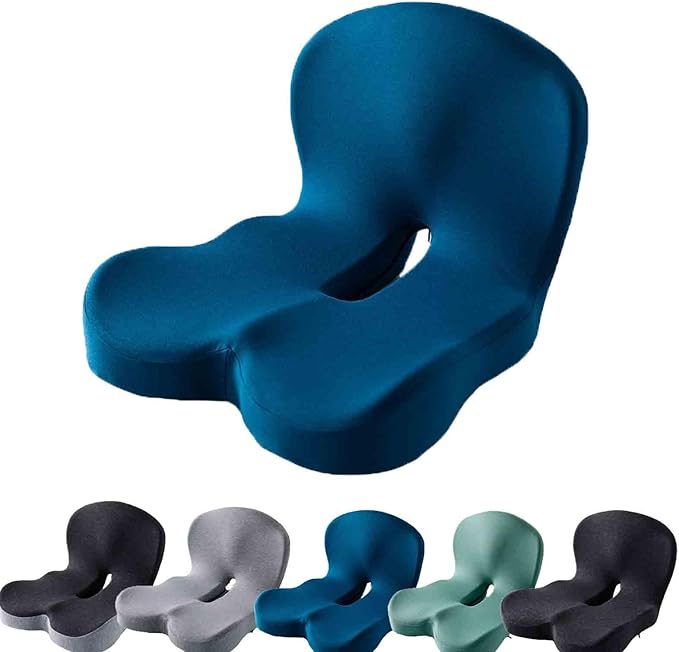 Aurorize Back and Seat Cushion, Office Chair Cushion Car Seat Cushion, Ergonomic Memory Foam Seat Cushion Comfortable Non-Slip Lumbar Support, Suitable for Car and Office (Blue)
