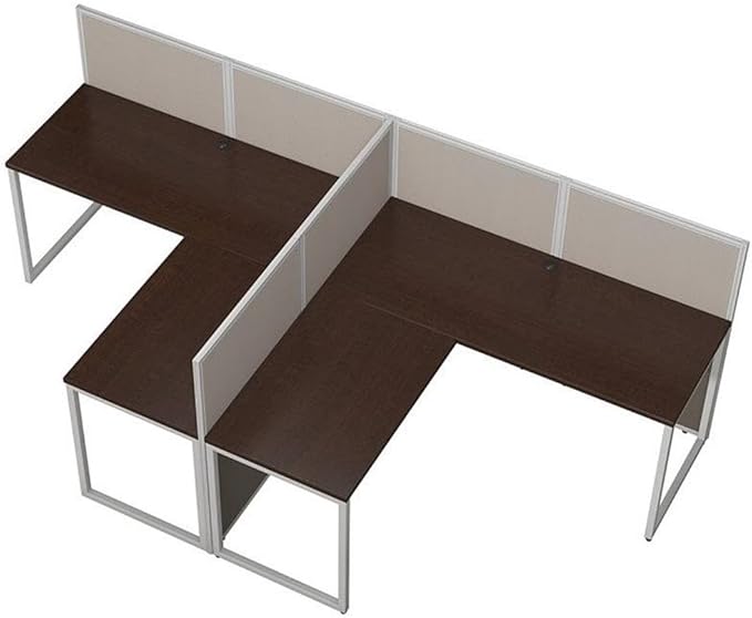 Scranton & Co Furniture L Shaped Desk for 2, 60W x 119D x 45H, Thermally Fused Laminate, Mocha Cherry Finish, Metal Legs, Wire Management, Adjustable Levelers, Office Workstation