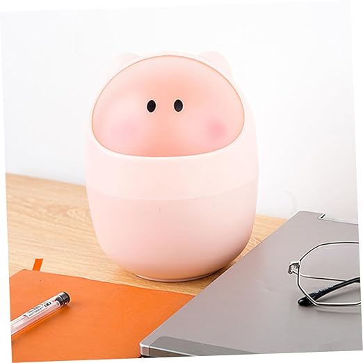 Happyyami Kawaii Countertop Slim Trash Bin Lid for Desktop Cartoon Trash Can Lid Trashcan for Office