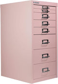 Bisley 8-Drawer Steel MultiDrawer Cabinet - Palest Pink, Chrome Pull Handles with Label Holders, Powder-Coated Steel, Removable Drawers, Fits Under Most Desks, Labels Included