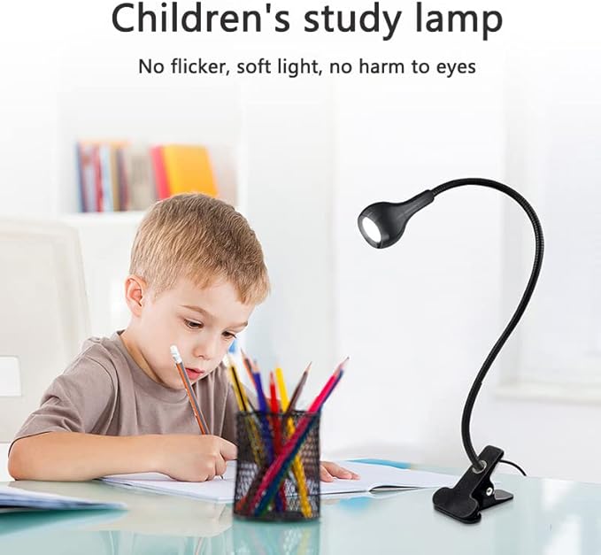 LED Desk Lamp Clip On Light,360°Flexible Gooseneck and Clamp Reading Light,Portable USB Powered Task Light with Clamp,Night Light Clip on for Desk, Bed Headboard and Computers Silver