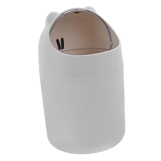 Healifty Cute Bear Desktop Trash Can Lid Mini Plastic Garbage Bin for Office and Bedroom Slim Waste Container for Table Cartoon Themed Small Trash Can