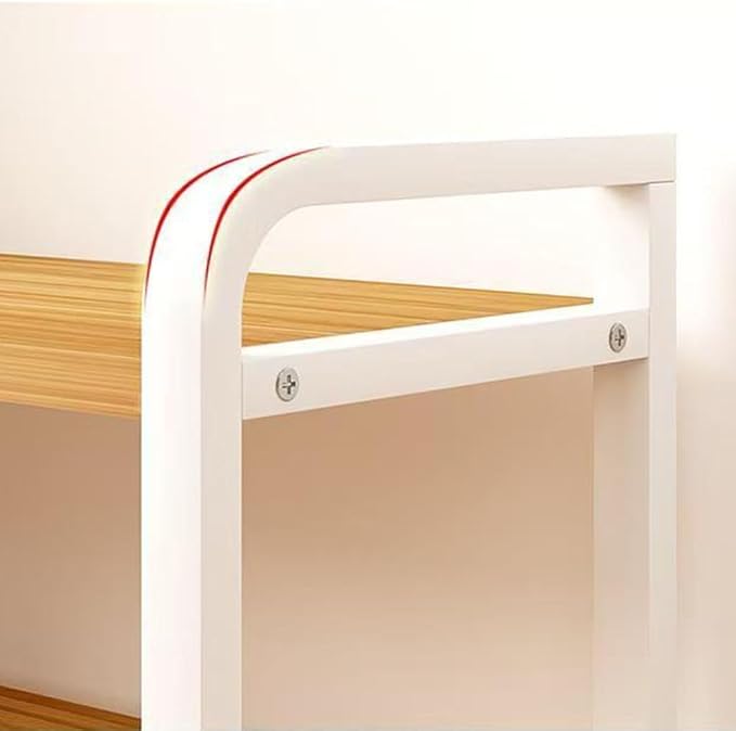 Hbluefat Desktop Organizer Shelf, 2-Tier Adjustable Desk Bookshelf, Tabletop Small Wood Bookcase, Multipurpose Display Storage Rack for Home Office (Wood+White)