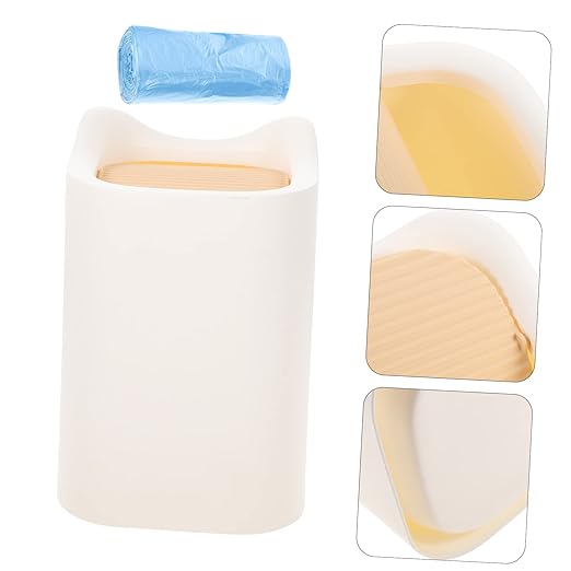 KOMBIUDA Modern Slim Desktop Trash Can Lid Wastebasket for Bathroom Vanity Office Compact Table Garbage Bin for Small Spaces Includes Trash Bags