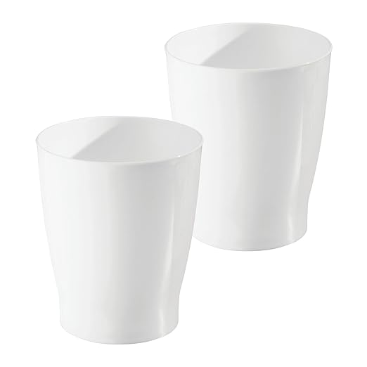 iDesign Small Round Plastic Bathroom Trash Can - Ideal for Bathroom or Office - Set of 2 - White