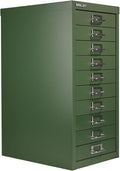 Bisley 10-Drawer Steel MultiDrawer Cabinet - Olive Green, Chrome Pull Handles with Label Holders, Powder-Coated Steel, Removable Drawers, Fits Under Most Desks, Labels Included