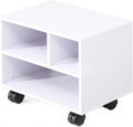 FITUEYES Under Desk Printer Stand with 3 Storage Organizer Compartments, White Mobile Small Printer Table Work Cart on Removable Casters for Home Office, 15.7 in. W x 11.8 in. D x 13.8 in. H