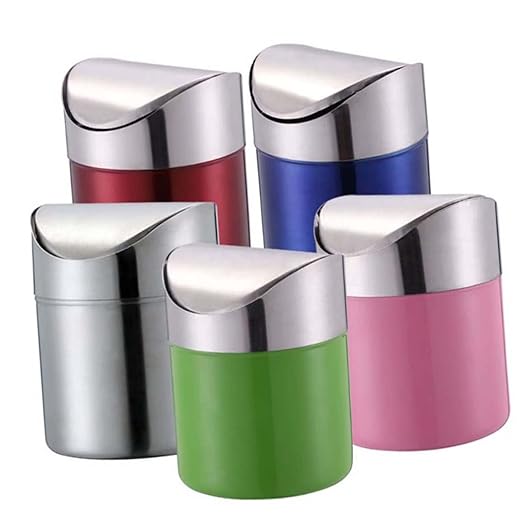 MAGICLULU Compact Stainless Steel Desk Top Trash Can Lid Recycling Bin for Kitchen Bathroom Office