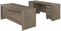 BOWERY HILL Office Desk Set, 72W Bow Front Desk, 72W Credenza, Engineered Wood, Modern Hickory Finish, Mobile File Cabinets with Full-Extension Drawers, Durable Workspace for Home Office Use