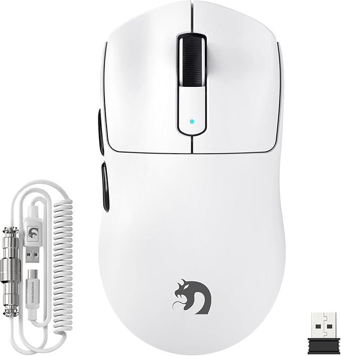 MAMBASNAKE M3 Wireless Gaming Mouse with Lightweight 39g,PixArt PAW3395 PRO Sensor 40K DPI,Tri Mode-2.4G/Bluetooth/Wired,100M Clicks Micro Switch,Coiled Cable,Programmable for Win PC Mac Gamer(White)